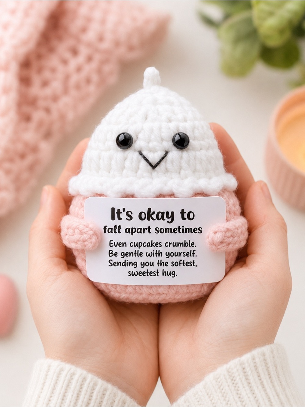 Crochet Cupcake Pocket Hug Comfort Gift Positive Affirmation Plush